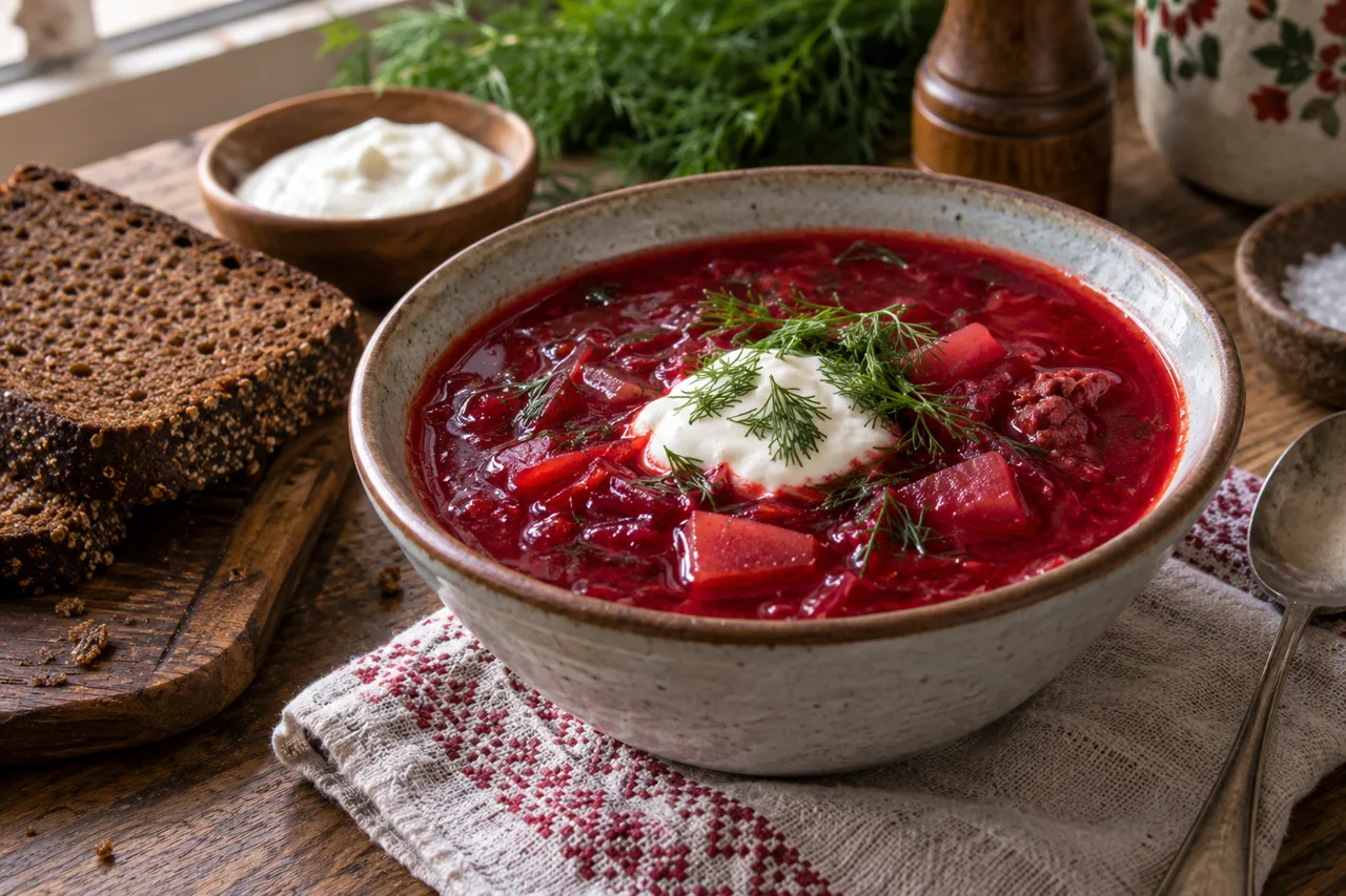 Ruby-red beetroot borscht