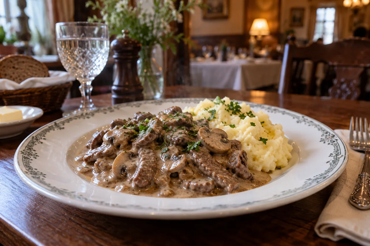 A rich, warming beef stroganoff