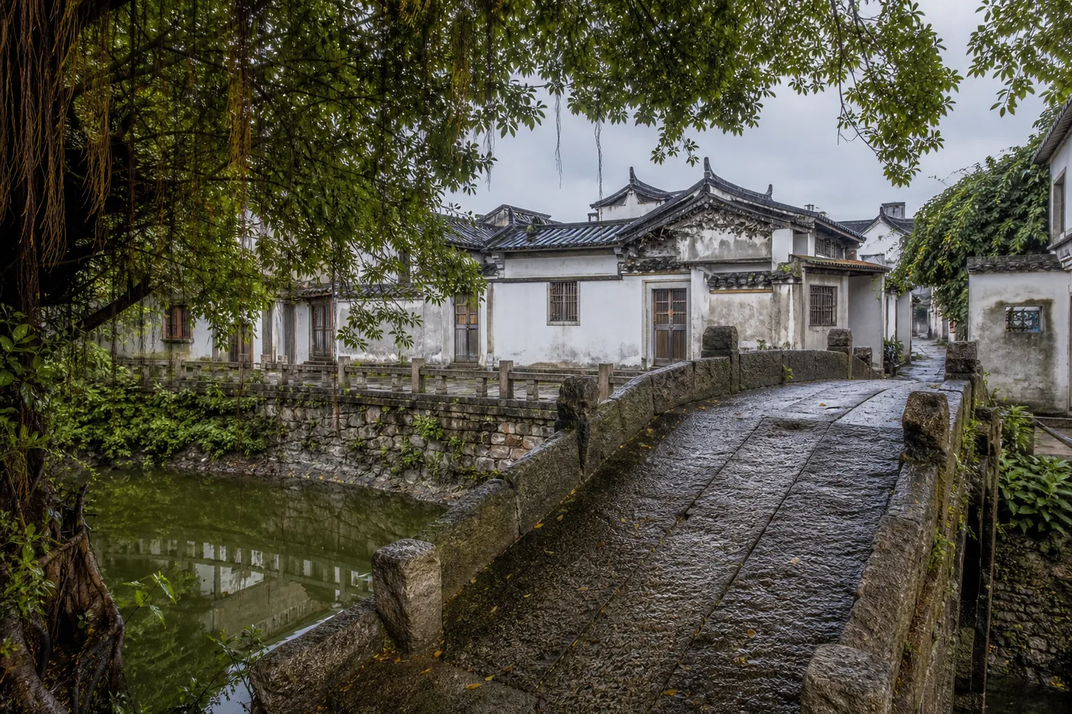 揭阳西淇村雨后石板桥与潮汕村落