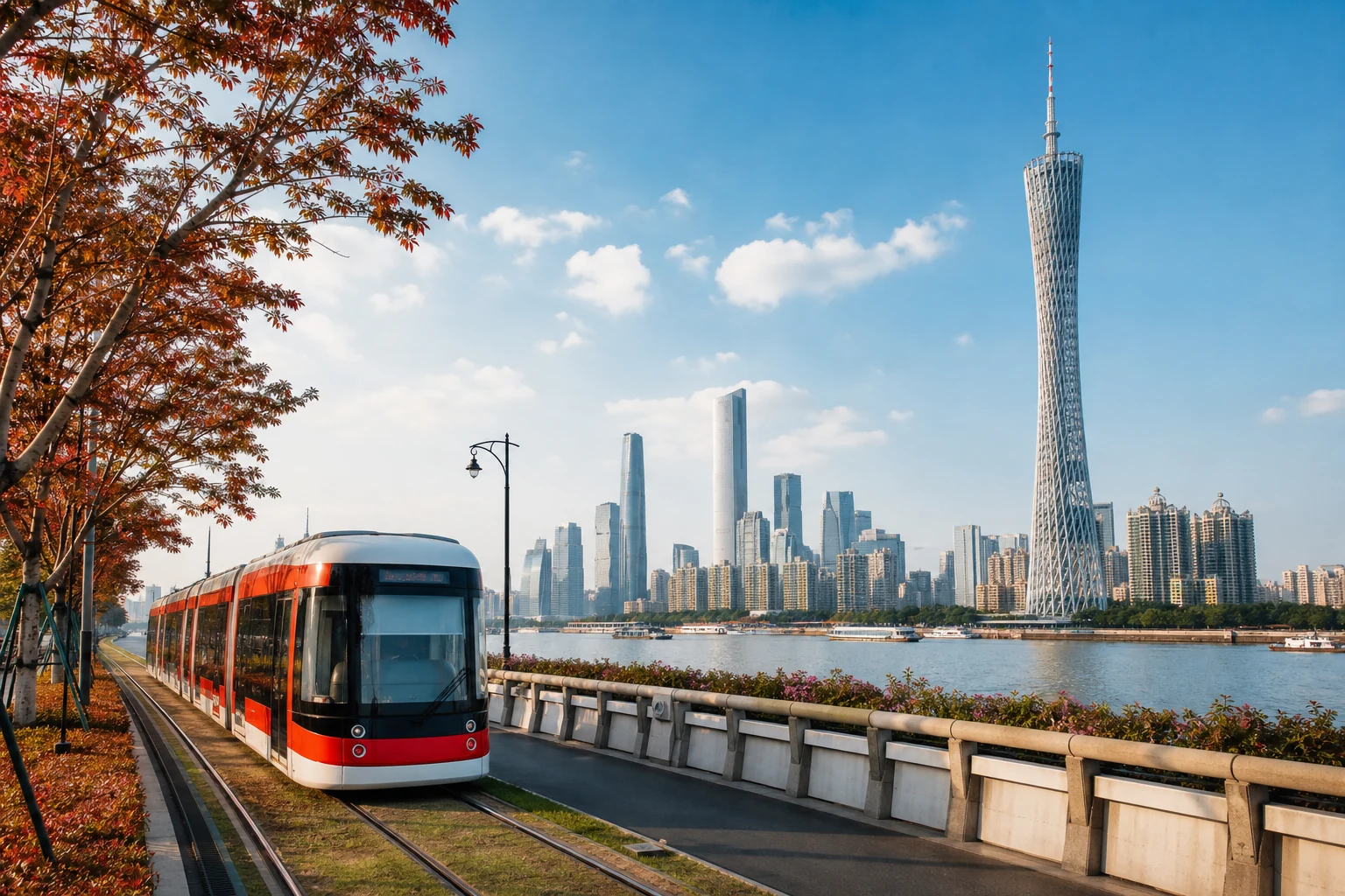 广州珠江观光有轨电车与广州塔城市天际线