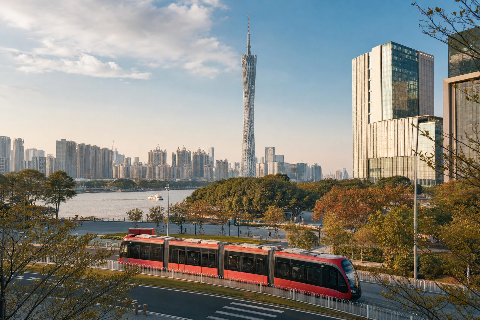 广州塔、珠江与有轨电车