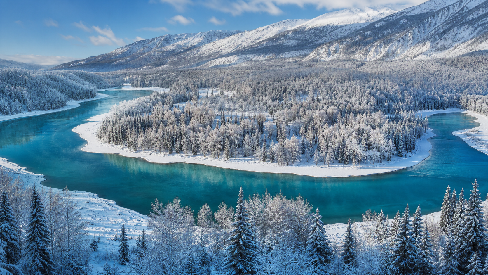 Kanas Keeps Its Turquoise Water and Mist Through the Cold