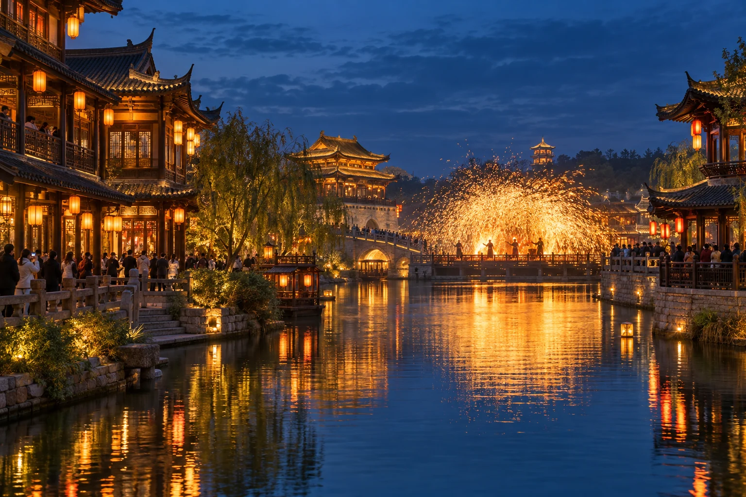 Langya Ancient City · an evening made for theatre · AI travel illustration