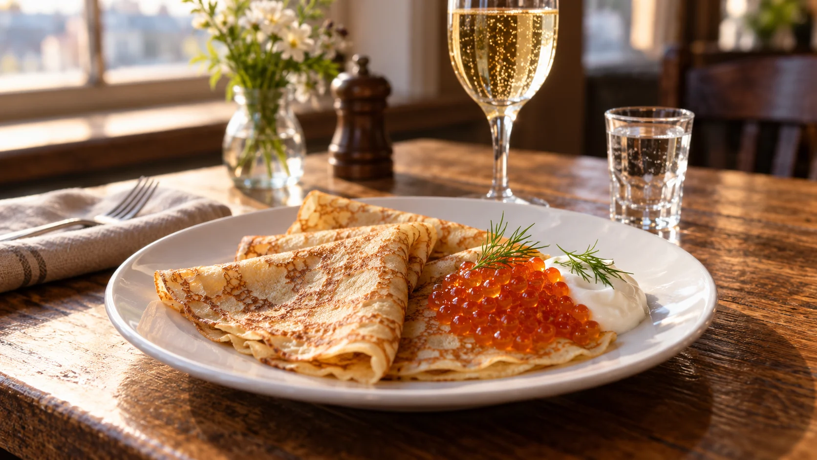 Pancakes & red caviar