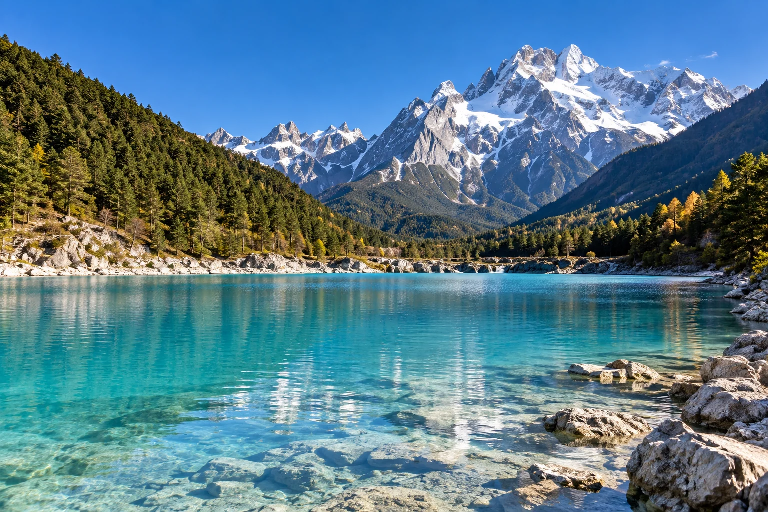 Illustration of the mountain and blue waters at Blue Moon Valley