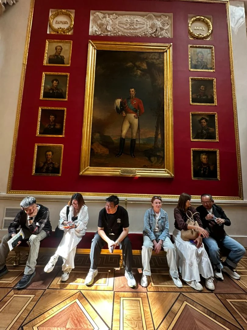Travellers taking a short break inside a museum in Russia