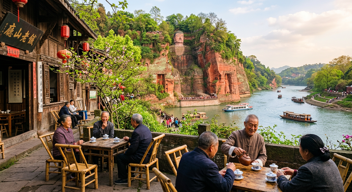 都江堰 🚃 (约2.5hr) 乐山 🚃 (约2hr) 成都